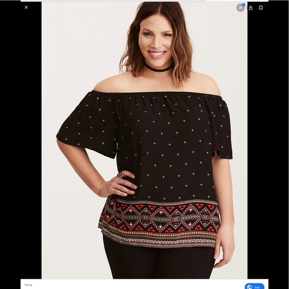 torrid Tops - Torrid Border Print Challis Off Shoulder Blouse 0